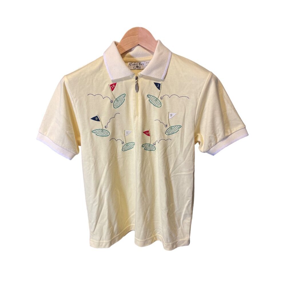 Vintage 90s Coral Bay Golf Yellow Short Sleeved Embroidered Polo Sz PS